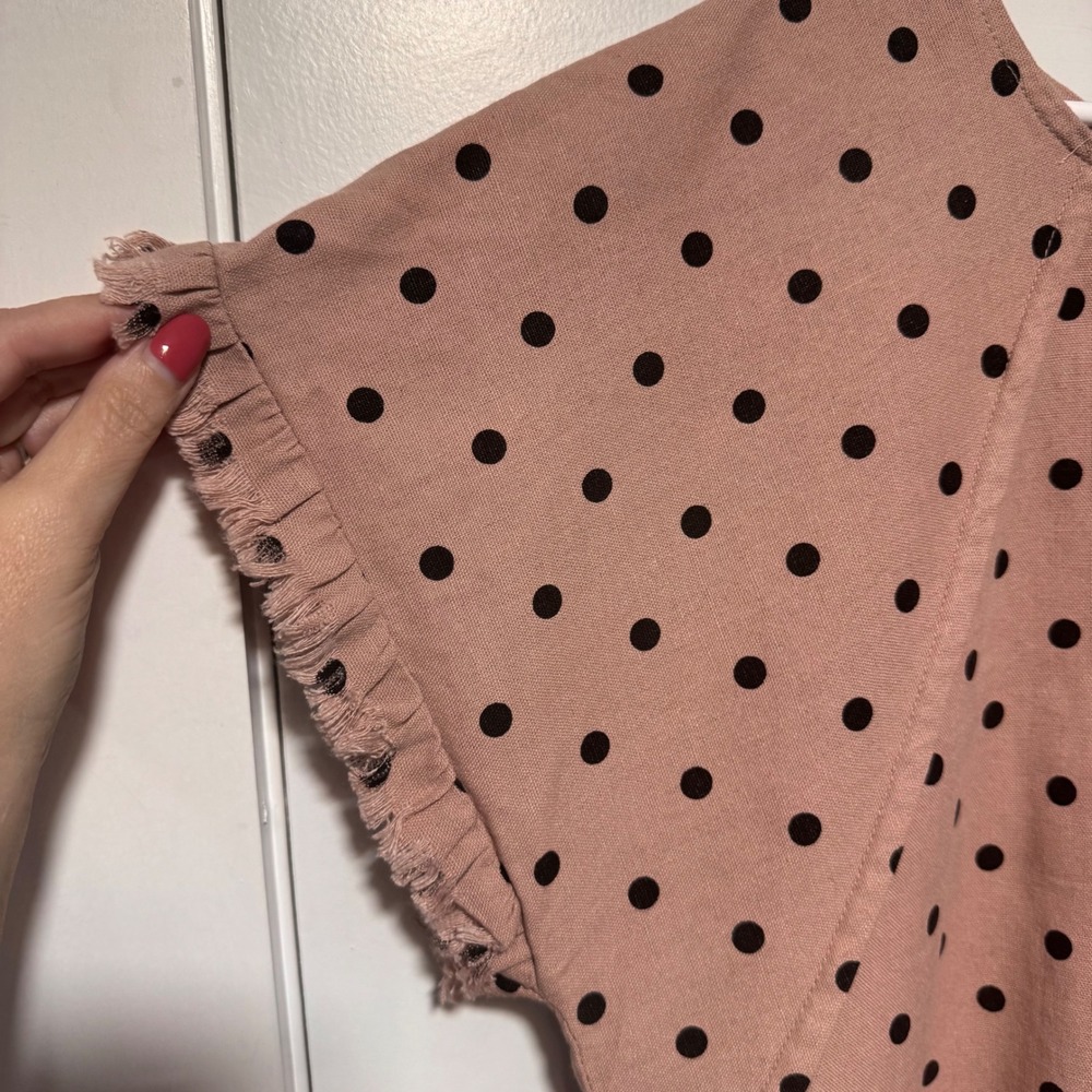 Umgee Polka Dot Linen Cotton Fringe Trim Tunic Top XL Dusty Rose Black - Picture 3 of 9